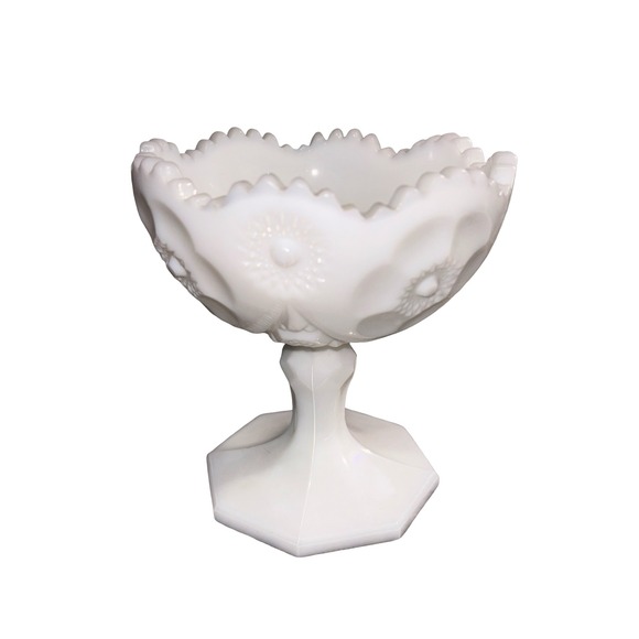 Other - Vintage White Milk Glass Moon and Star Pattern Pedestal Compote Candy Dish Bowl